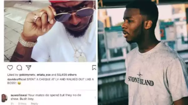 Wounded Davido Flares Up on a Follower’s Instagram Page